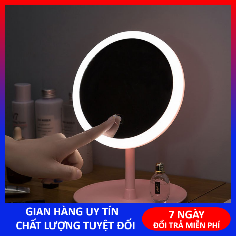 Gương trang điểm có đèn led - Gương trang điểm có đèn LED tròn cảm ứng 3 chế độ sáng, Gương trang điểm - Gương cảm ứng phụ kiện làm đẹp cho các chị em ( Màu Ngẫu Nhiên)