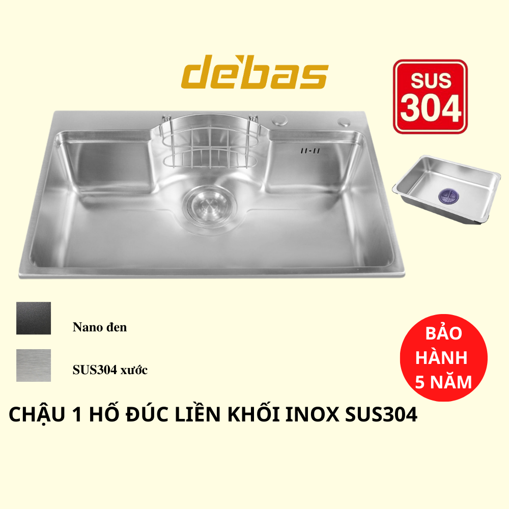 Chậu rửa bát 1 hố inox 304 cao cấp thông minh kiểu dáng nhật bản hiện đại đa năng Debas 7546 7848
