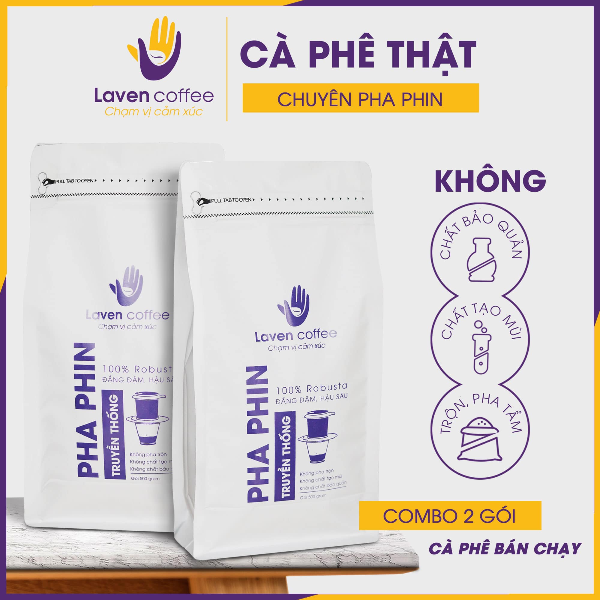 Cà phê pha phin truyền thông - 100% robusta nguyên chất - dạng bột - laven coffee