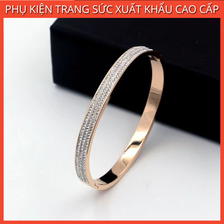 Vòng tay nữ, lắc tay titan ko đen mẫu 3 hàng đá