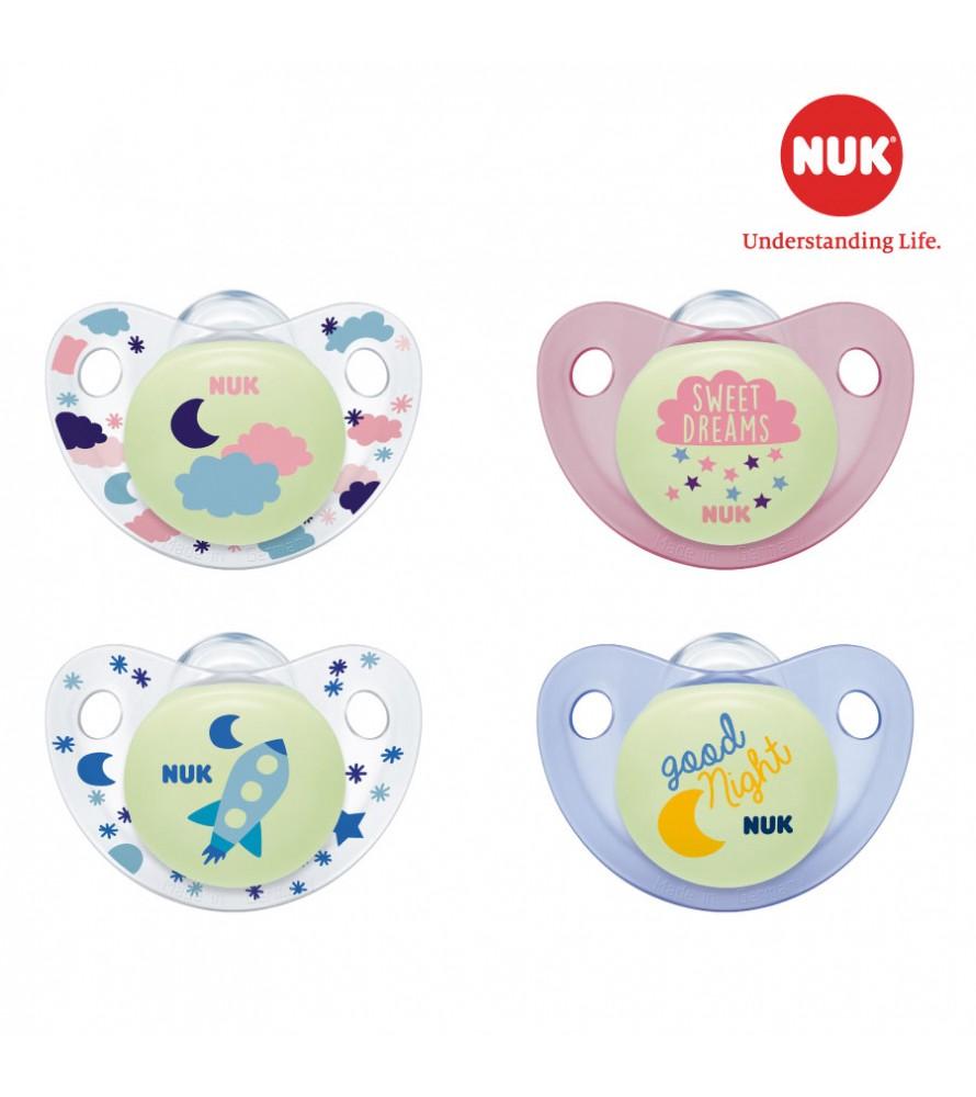 Bộ 2 Ti giả NUK Night/Day Chính hãng Đức Silicone y tế cao cấp, không màu, không mùi, chịu nhiệt cao cho Bé 6-18 tháng tuổi