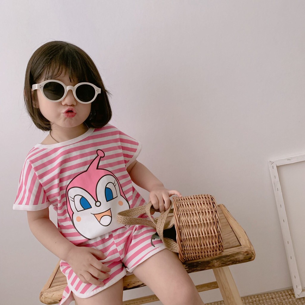Bộ kẻ in mặt hoạt hình lớn cho bé