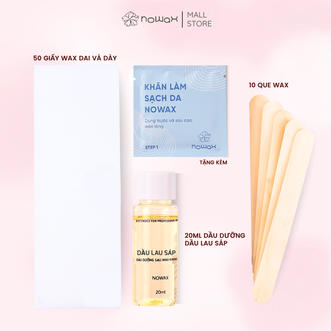  Dụng cụ wax lông dành cho Sáp con lăn và Sáp hũ ấm Nowax: Giấy wax que wax dầu lau sáp khăn làm sạch Nowax 