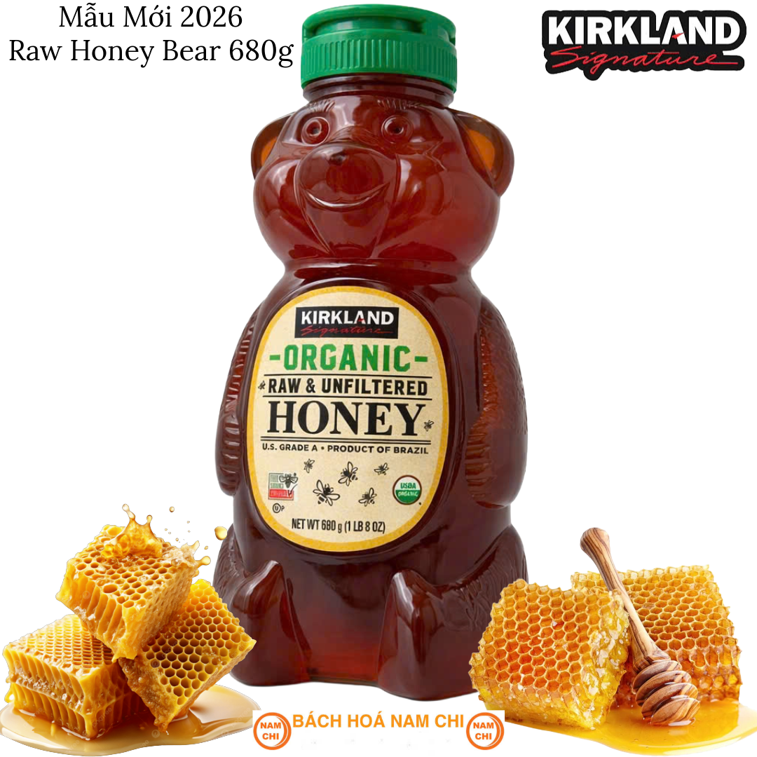 Mật ong kirkland signature organic raw honey bear 680g - hàng mỹ