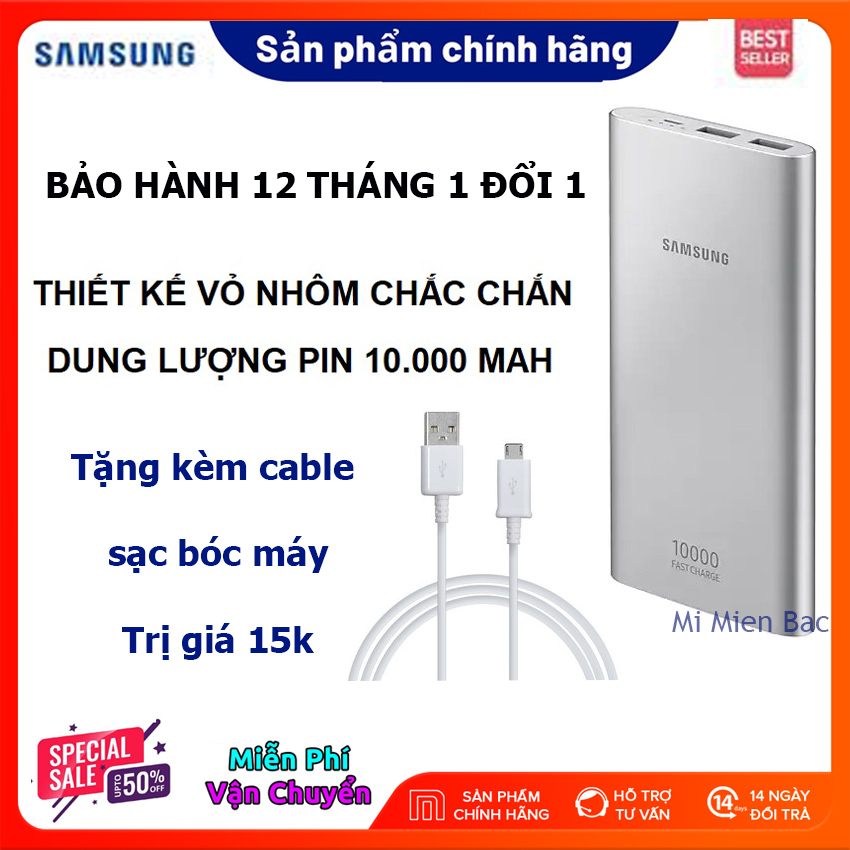 [BẢO HÀNH 12 THÁNG] SẠC DỰ PHÒNG SAMSUNG 10000MAH FAST CHARGE EB-P110, PIN DỰ PHÒNG SAMSUNG CHÍNH HÃNG 2 CỔNG USB 1 CỔNG TYPE SẠC NHANH CHO SAMSUNG/APPLE/OPPO/VIVO/VINSMART - Tặng kèm Cable Micro 80cm bóc máy trị giá 30k  – Mi Miền Bắc