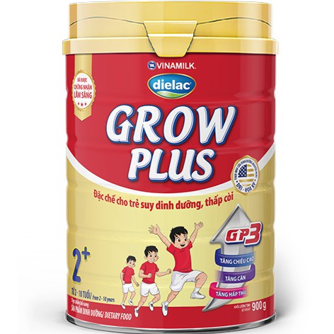 Sữa Dielac Growplus 2+ lon 900g (cho bé 2 tuổi trở lên) - Dinh dưỡng dành cho bé suy dinh dưỡng thấp còi - HSD Luôn Mới