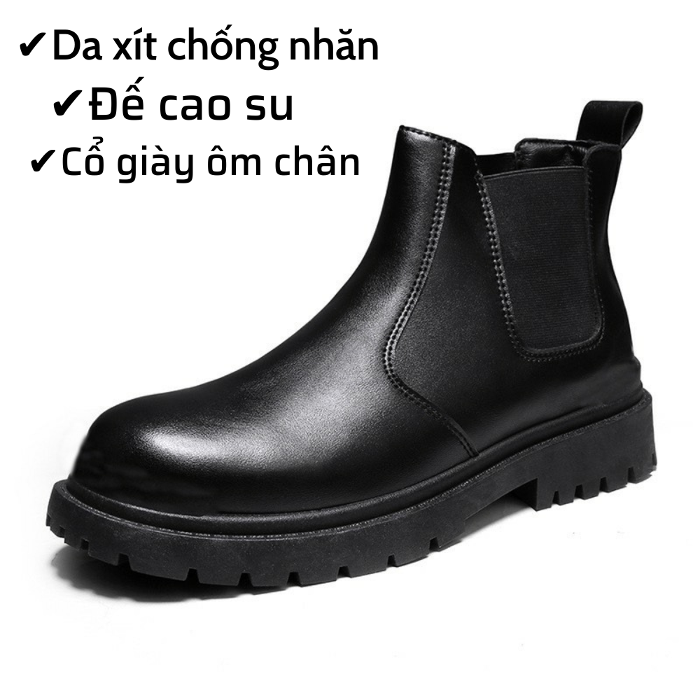 Giày đốc derby chelsea boots mũi tròn đế cao su chống trơn trượt