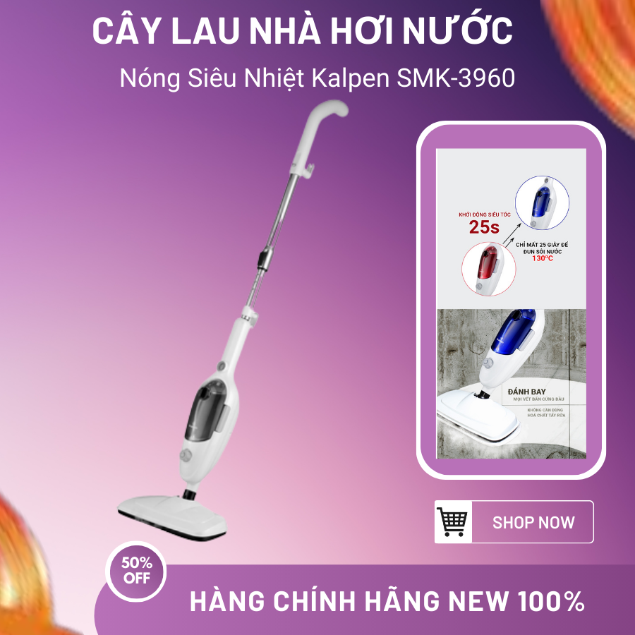 Cây lau nhà hơi nước cao cấp - Cây Lau Nhà Diệt Khuẩn Bằng Hơi Nước Nóng Siêu Nhiệt Kalpen SMK-3960 - Bảo hành 12 tháng tại Giang Chi Ec0vacs
