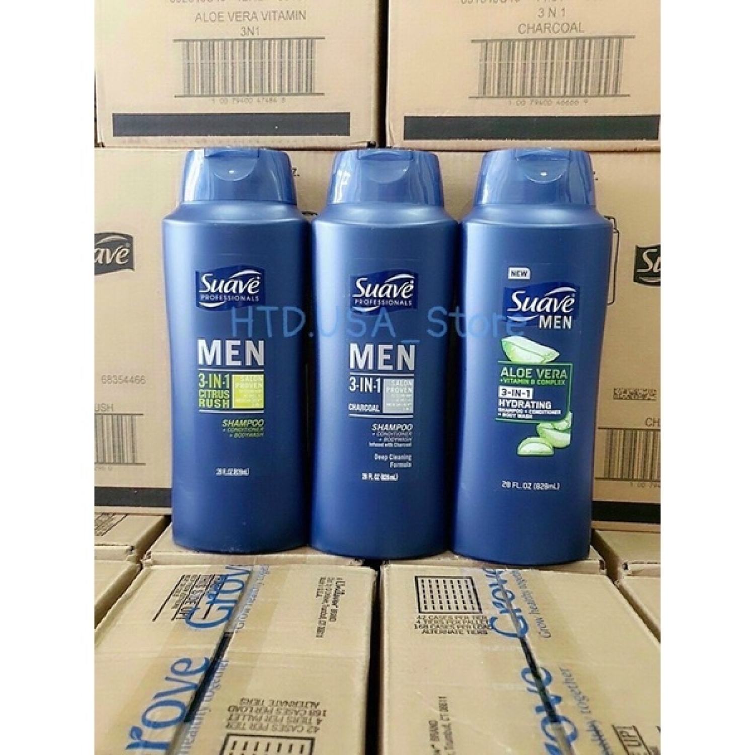 Gội - xả - tắm suave men 3 in 1 828ml - chính hãng mỹ