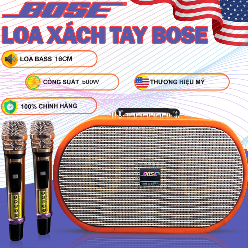 Loa Kéo Karaoke BOSE Công Suất Lớn 500W Loa Karaoke Xách Tay Hệ Thống 2 Loa Bass 16.5cm Và 2 Loa Treble Có Reverb Pin 6h Hát Karaoke Cực Hay Kèm 2 Micro Không Dây