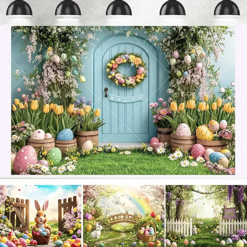 Sdshappy phông nền tiệc phục sinh mùa xuân hoa cửa sổ trứng đầy màu sắc biểu ngữ phục sinh em bé tắm sơ sinh chụp ảnh chân dung backdrophju