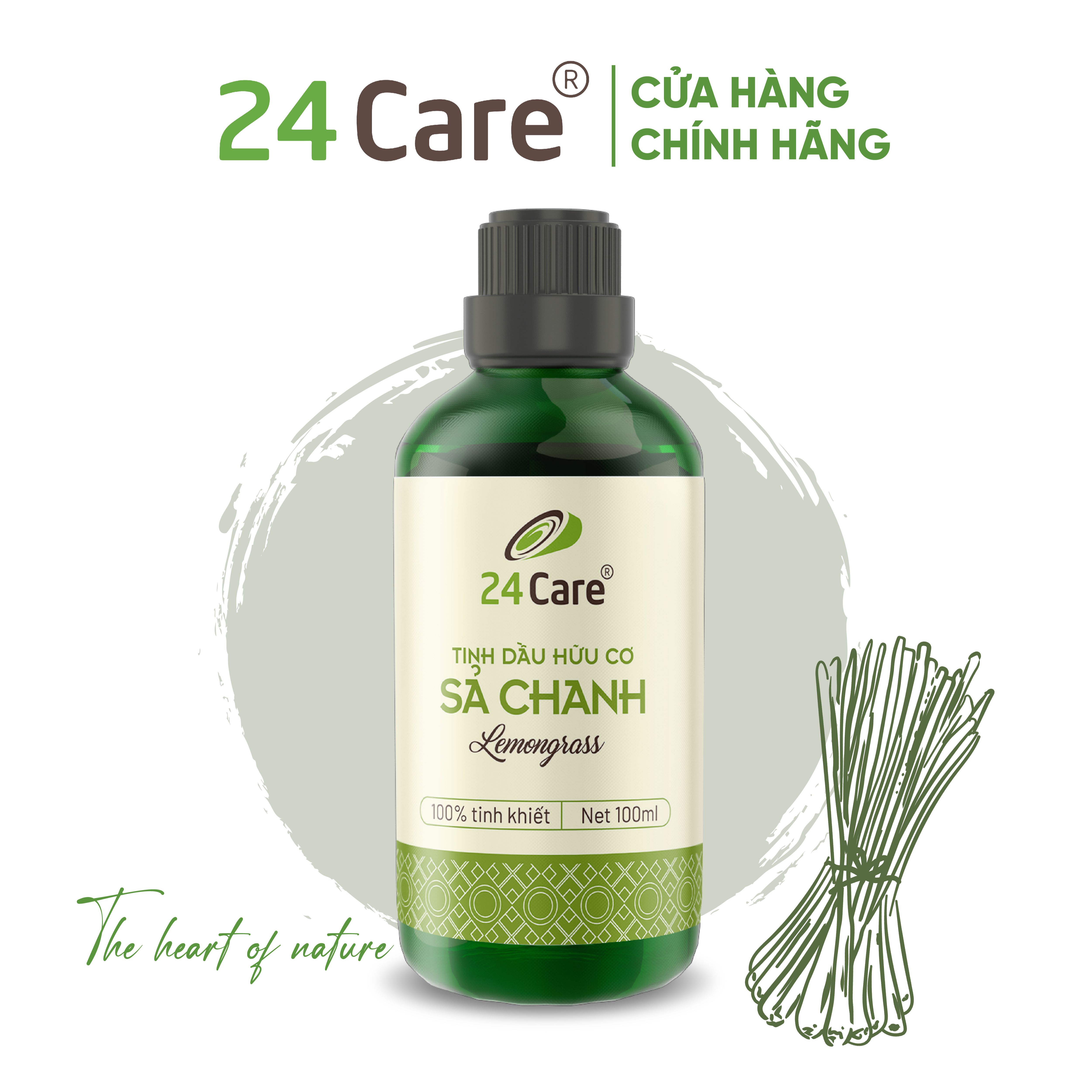 Tinh dầu Sả Chanh 24Care 100ml/50ml/10ml hữu cơ Organic FDA Hoa Kỳ - Tinh dầu Bạc Hà/ Quế/ Oải hương/ Bưởi/ Cam/ Hoa Lài/ Quýt/ Tràm Huế/ Hoa Hồng/ Lavender/ Ngọc Lan Tây/ Tràm Trà/ Sả Java/ Trà Xanh