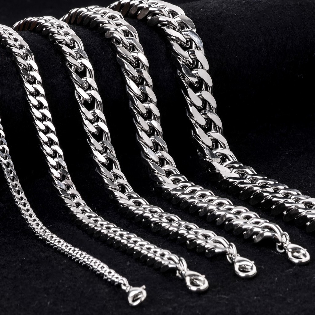 LianLi Cool Women Men Jewelry Silver Curb Cuban Chain Stainless Steel Bracelet