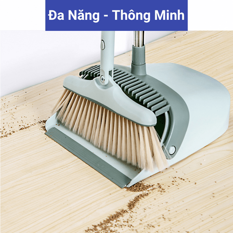 Chổi quét nhà thông minh, chổi nhựa kèm hốt rác gấp gọn xoay 180 độ cao cấp myen