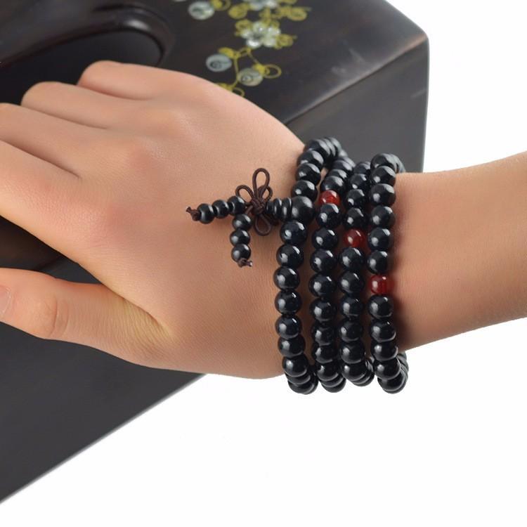 Vòng chuỗi hạt đeo tay 108 hạt bằng gỗ màu đen