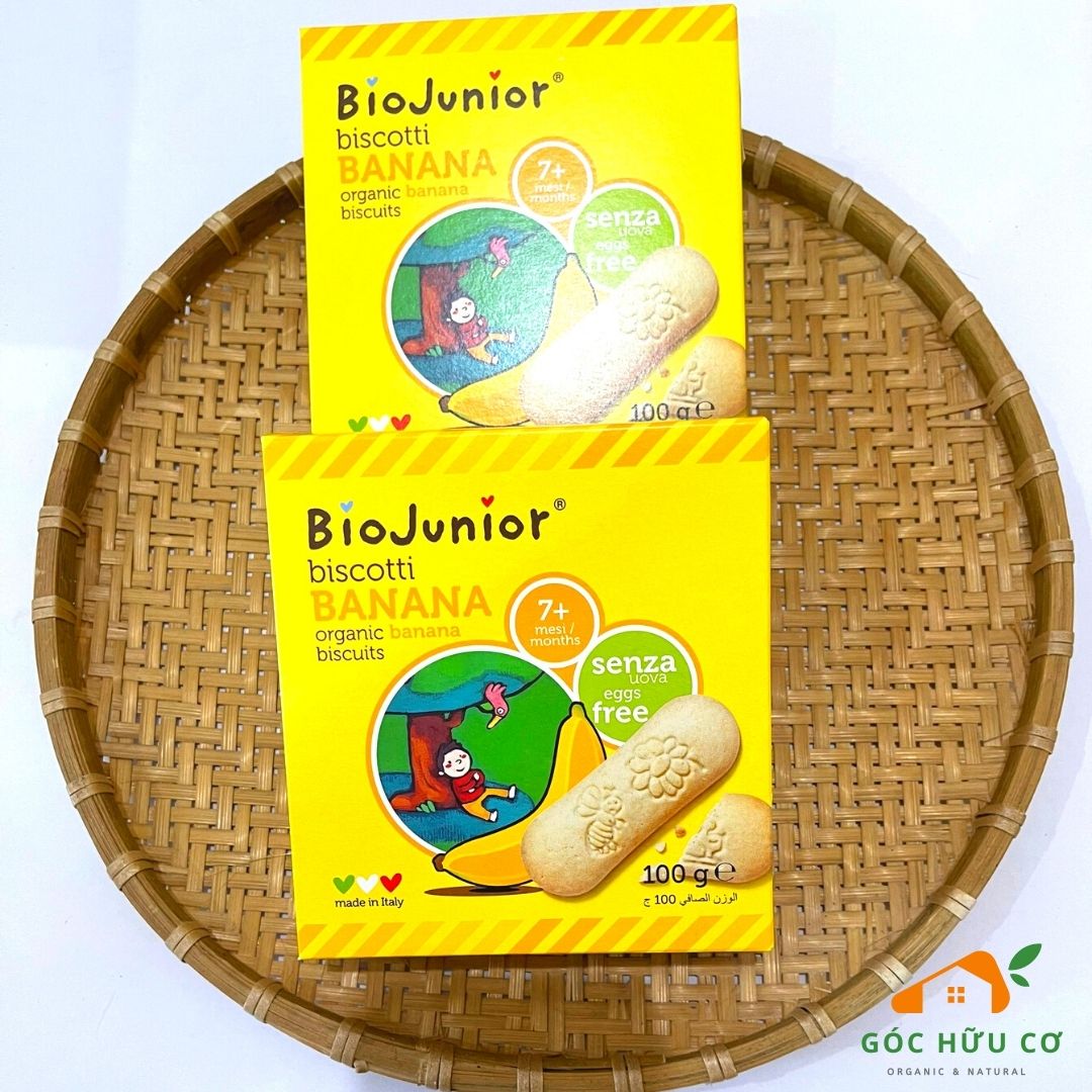 Bánh Ăn Dặm Hữu Cơ Cho Bé BioJunior Vị Chuối Organic Banana Biscuits 100g