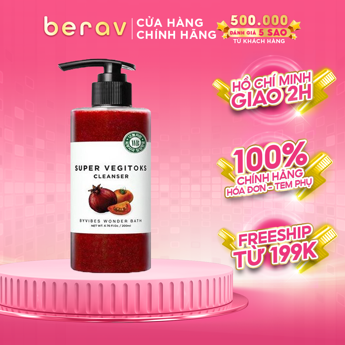 Sữa Rửa Mặt Rau Củ Trắng Sáng Da Thải Độc Tố Byvibes Wonder Bath Super Vegitoks Cleanser Red 300ml - Đỏ