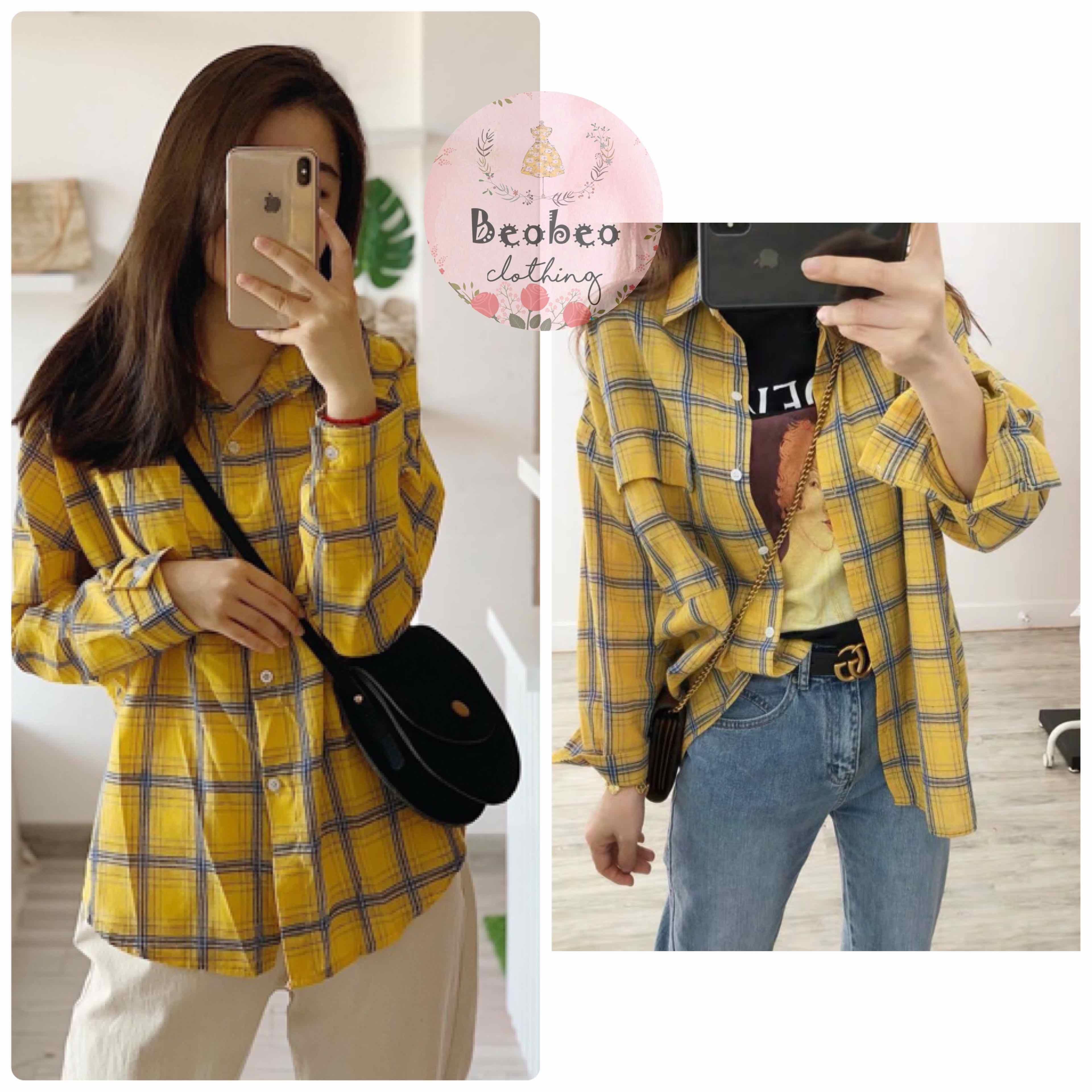 ( ẢNH THẬT) SƠ MI KẺ CARO VÀNG PHONG CÁCH HÀN QUỐC, PHUONGMART