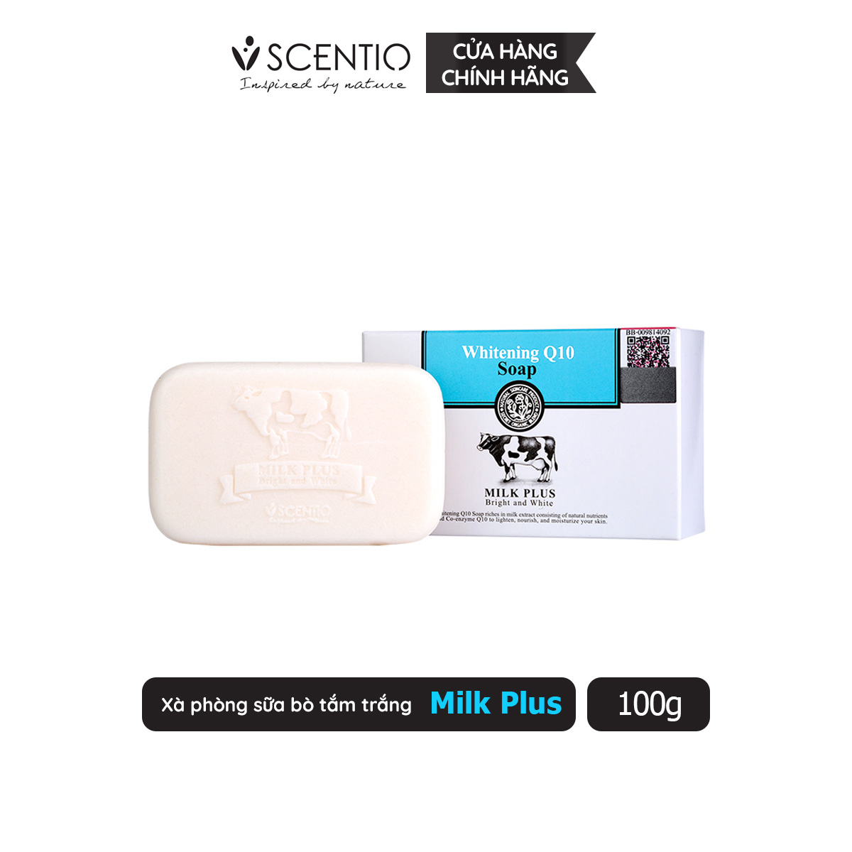 Xà phòng 2 in 1 dưỡng trắng và trẻ hóa da Scentio Whitening Q10 Milk Plus 100g