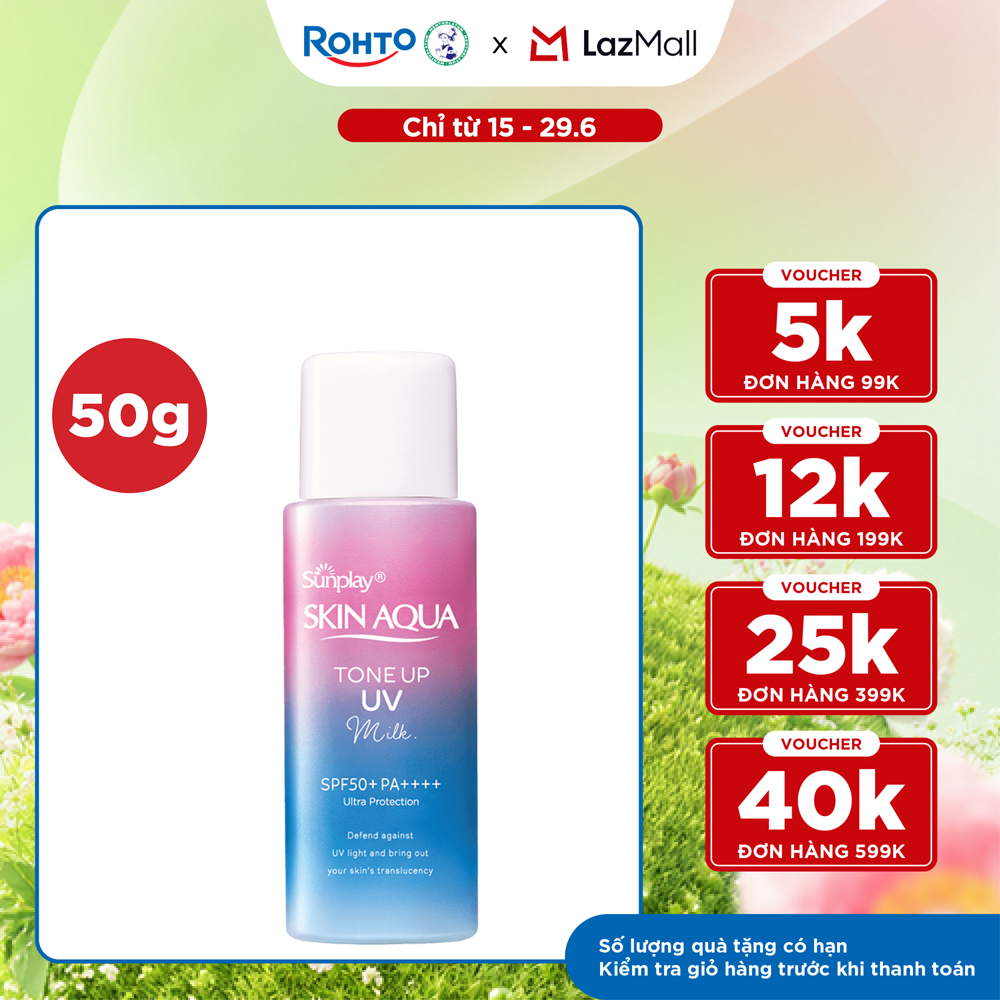 Kem chống nắng nâng tông Skin Aqua Tone up Lavender cho da tối màu  da vàng, dạng  sữa Sunplay Skin Aqua Tone Up UV Milk Lavender SPF 50+ PA++++ 50g