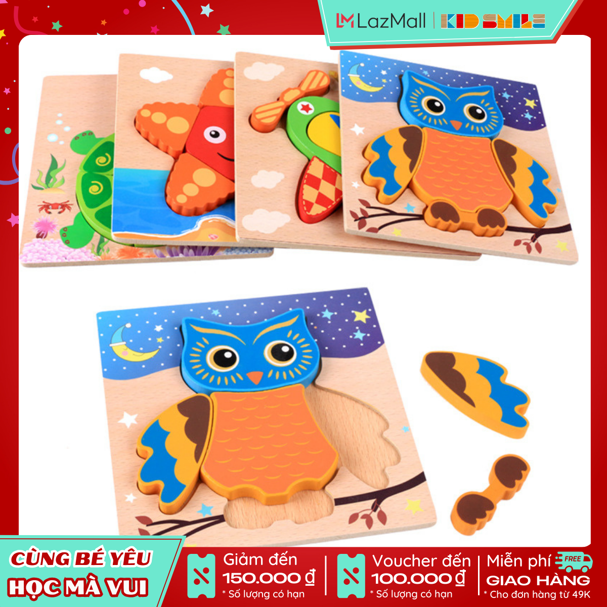 Đồ Chơi Tranh Ghép Gỗ 3D Thông Minh Cho Trẻ Từ 1 Đến 3 Tuổi Nhiều Màu Sắc Phát Triển Trí Não Và Tư Duy Logic