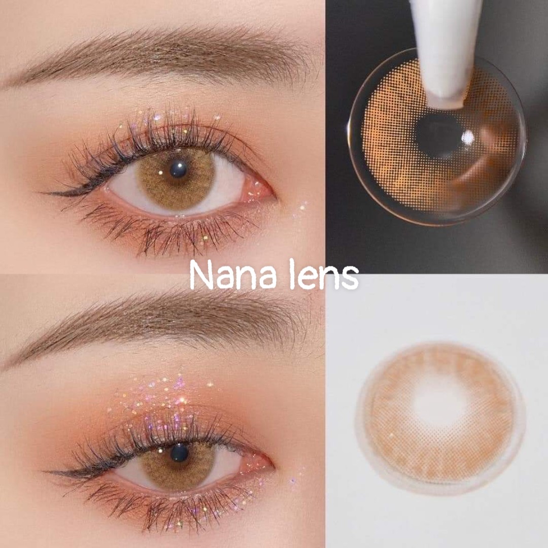 [Hoàn tiền 20%] { Hót hót} Lens - Kính áp tròng nâu tây không viền giãn vừa ( Lens sử dụng 12 tháng) có đủ độ từ 0 đến 6 độ tặng kèm khay - Nana lens