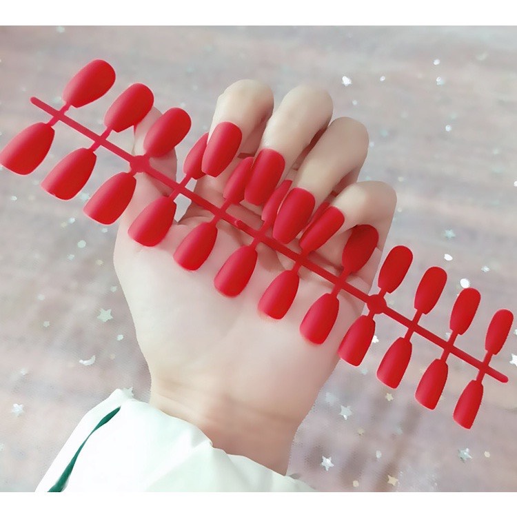 Móng tay giả màu đỏ cá tính bộ 24 móng kèm keo dán mã ln230