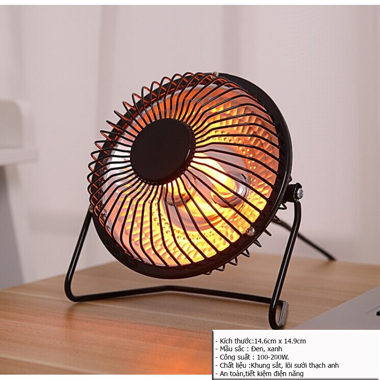 Đèn sưởi mini cao cấp 2022, quạt sưởi mini để bàn 4 inch xoay 360 độ sưởi hồng ngoại để bàn ấm áp tiết kiệm điện năng, đèn sưởi cho dân văn phòng nhỏ gọn tiện lợi dễ mang đi lại