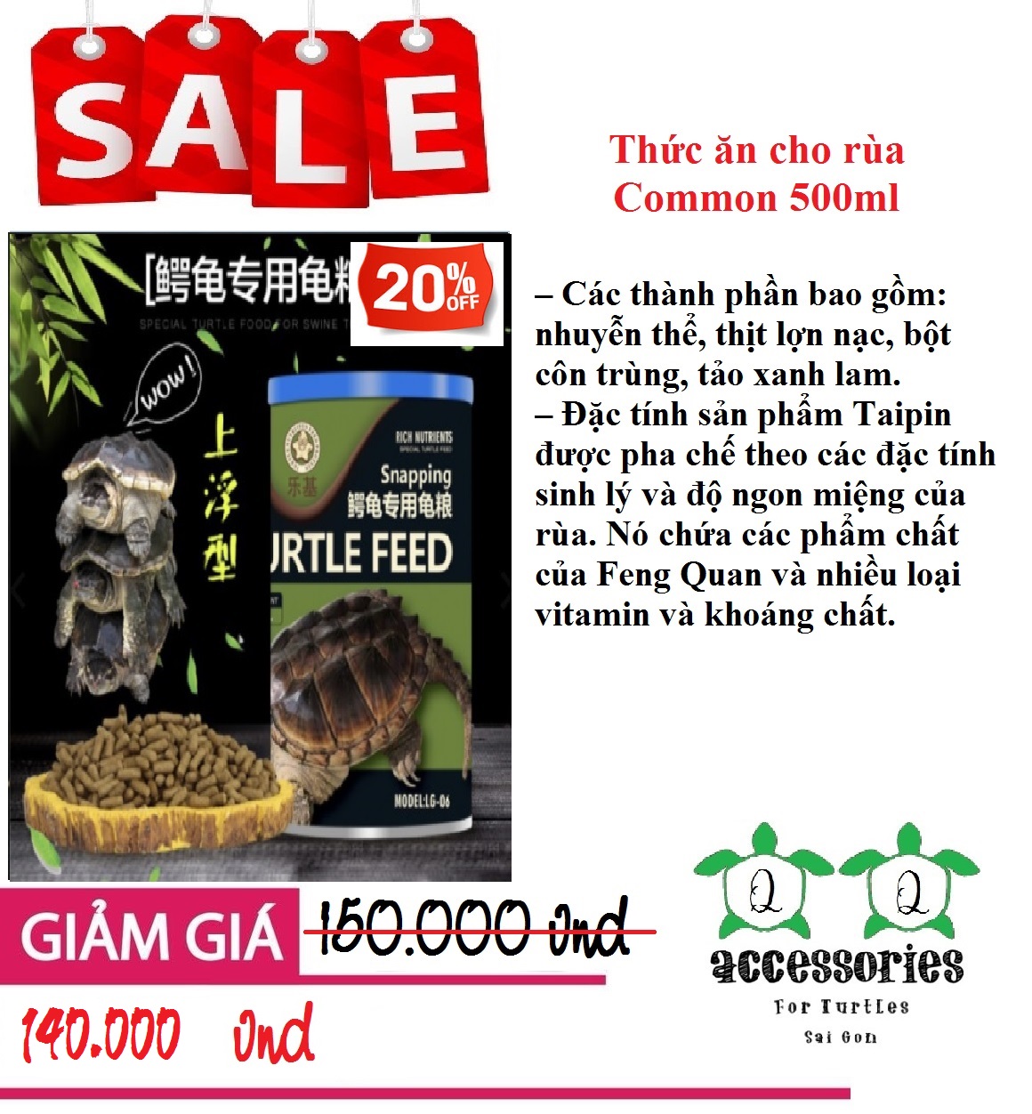 [GIẢM GIÁ] Thức ăn cho rùa Common, Snapping hộp 300 gram | Phụ Kiện Rùa Cảnh Sài Gòn