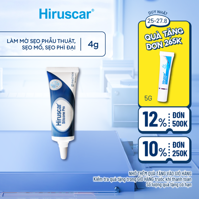 Gel xử lý sẹo mổ,sẹo to,sẹo lồi & phì đại Hiruscar Silicone Pro 4g
