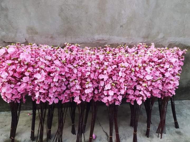 Cành hoa anh đào cao 1m trang trí- Hoa vải lụa