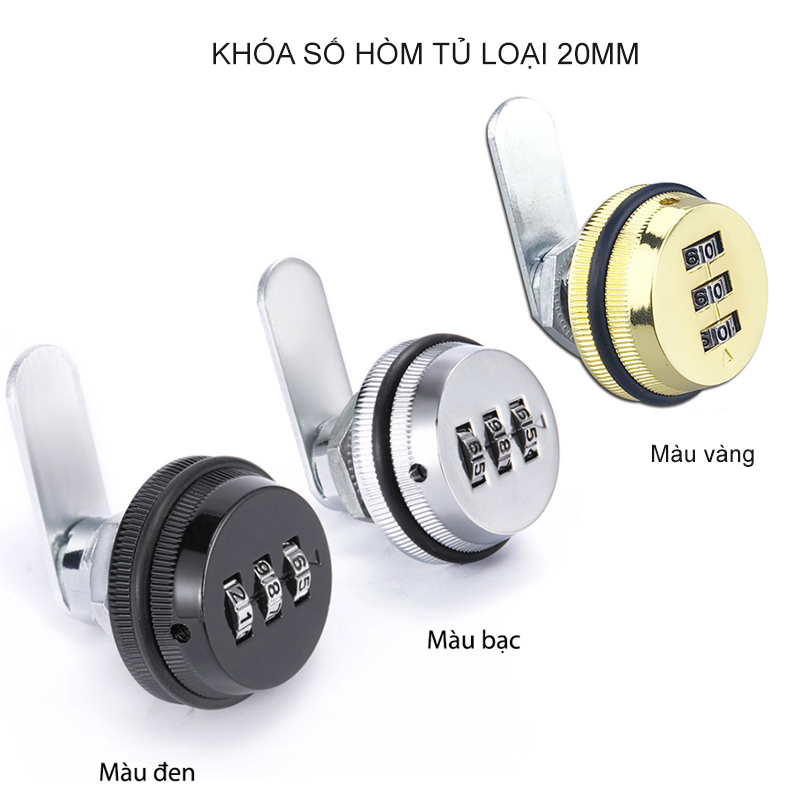 Khóa số KS9503 cho ngăn kéo bàn dài 20mm, tủ với 3 mã số có thể thay đổi được, bằng hợp kim