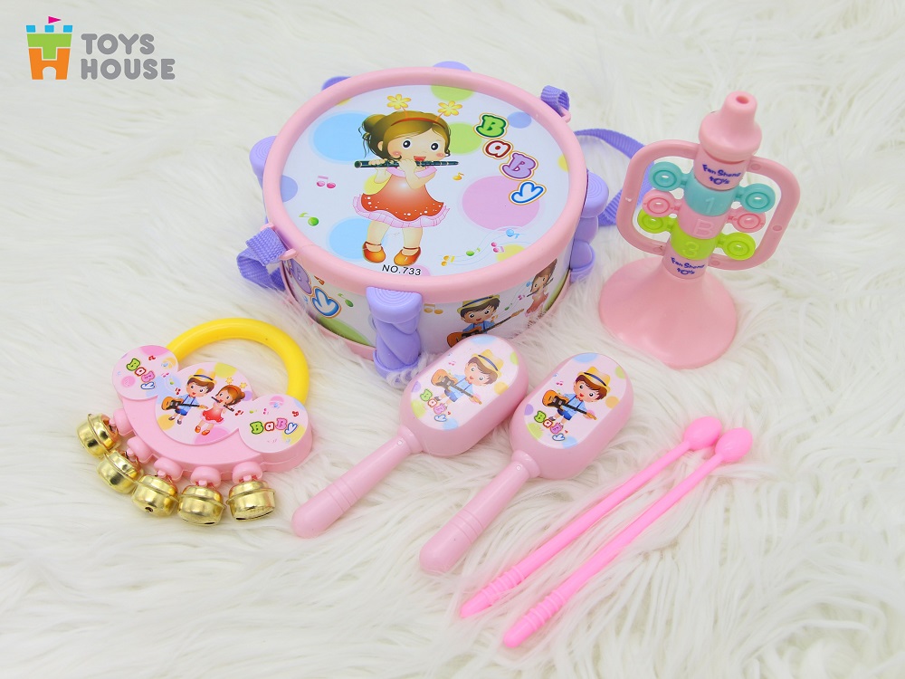 set đồ chơi xúc xắc, lục lạc, kèn, trống toyshouse dành cho bé từ sơ sinh 733 - giúp bé phát triển thị giác, thính giác 2