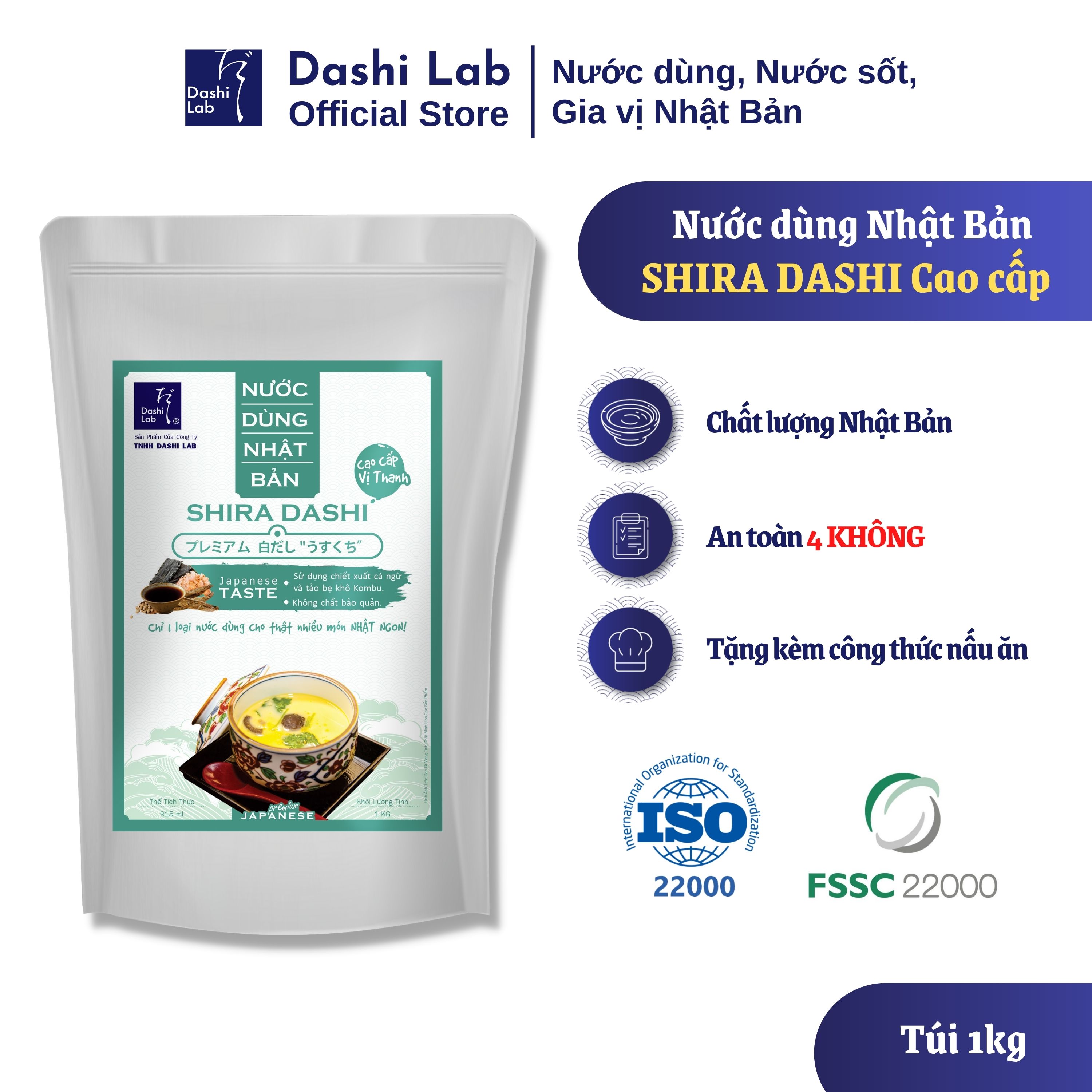 Nước dùng nhật bản shira dashi cao cấp hương vị thanh ngọt tự nhiên nguyên liệu cao cấp chiết xuất từ cá biển dashi lab túi 1kg