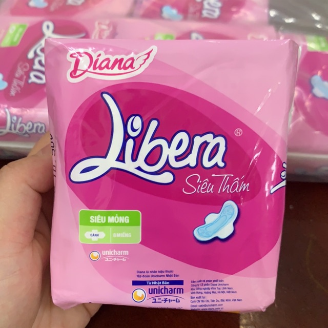 Băng vệ sinh libera siêu thấm siêu mỏng có cánh gói 8 miếng