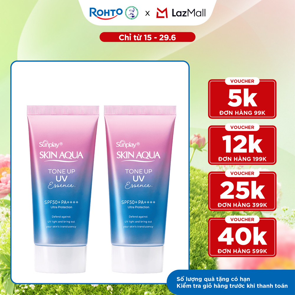 [VB] Bộ đôi kem chống nắng nâng tông Skin Aqua Tone up Lavender cho da tối màu  da vàng, dạng tinh chất Sunplay Skin Aqua Tone Up UV Essence Lavender SPF 50+ PA++++ 50g