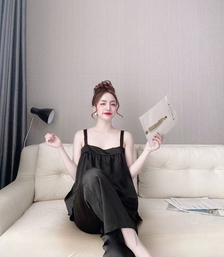 Đồ bộ ngủ quần dài 2 dây hở lưng, set đồ ngủ sexy vải satin - cn69