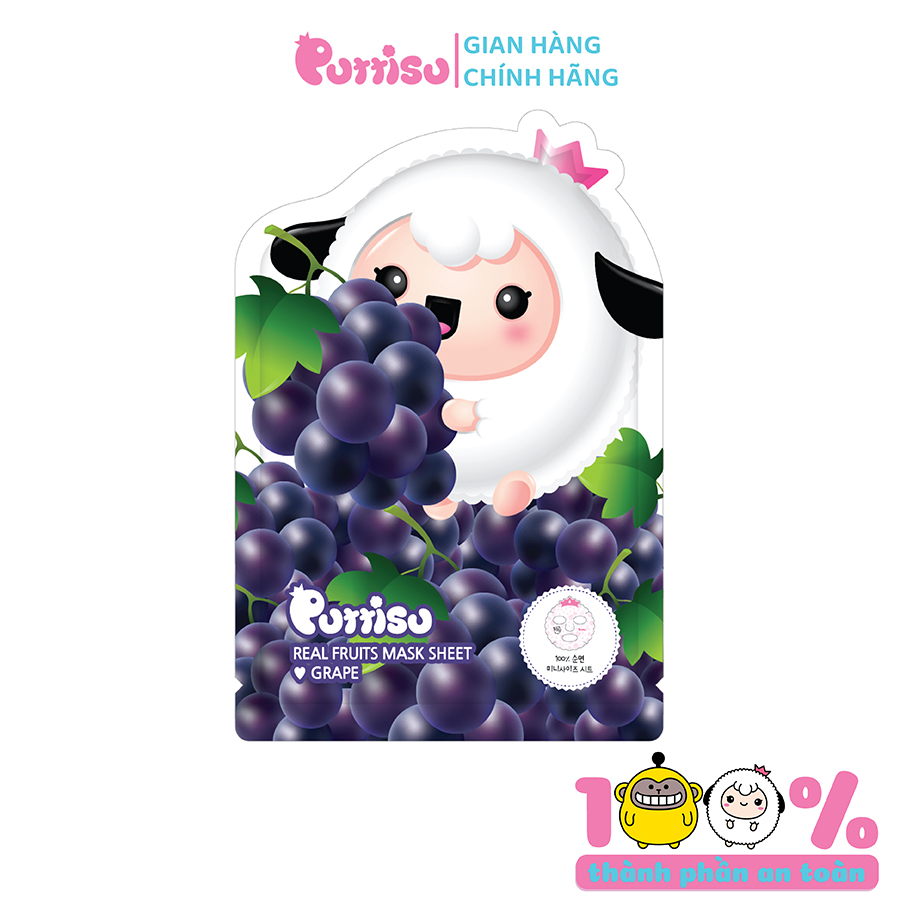 Hộp 5 miếng mặt nạ trái cây Puttisu Fruits Mask - Hương nho 20ml