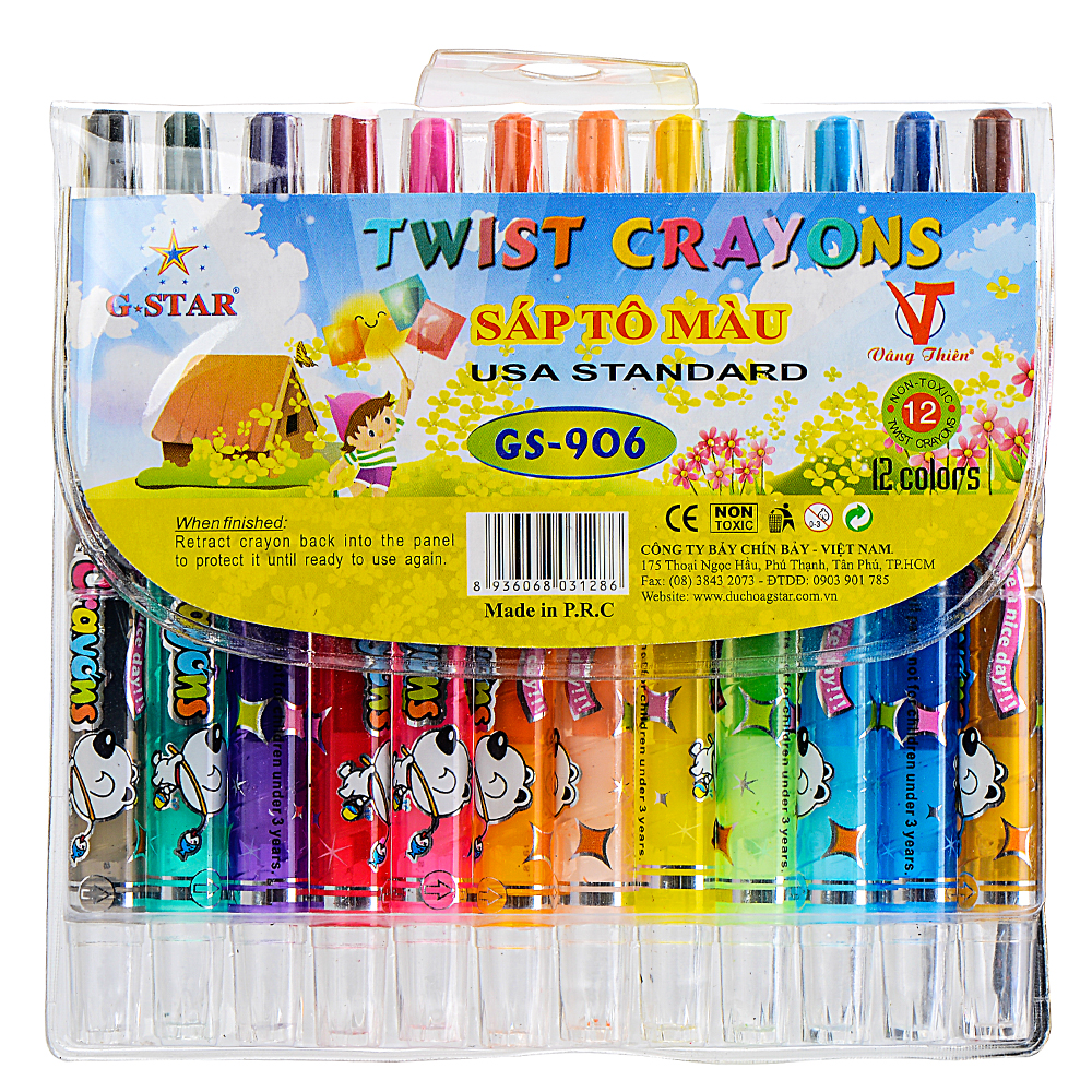 Bút Sáp Vặn Ngắn 12 Màu HQ G-Star 906-12