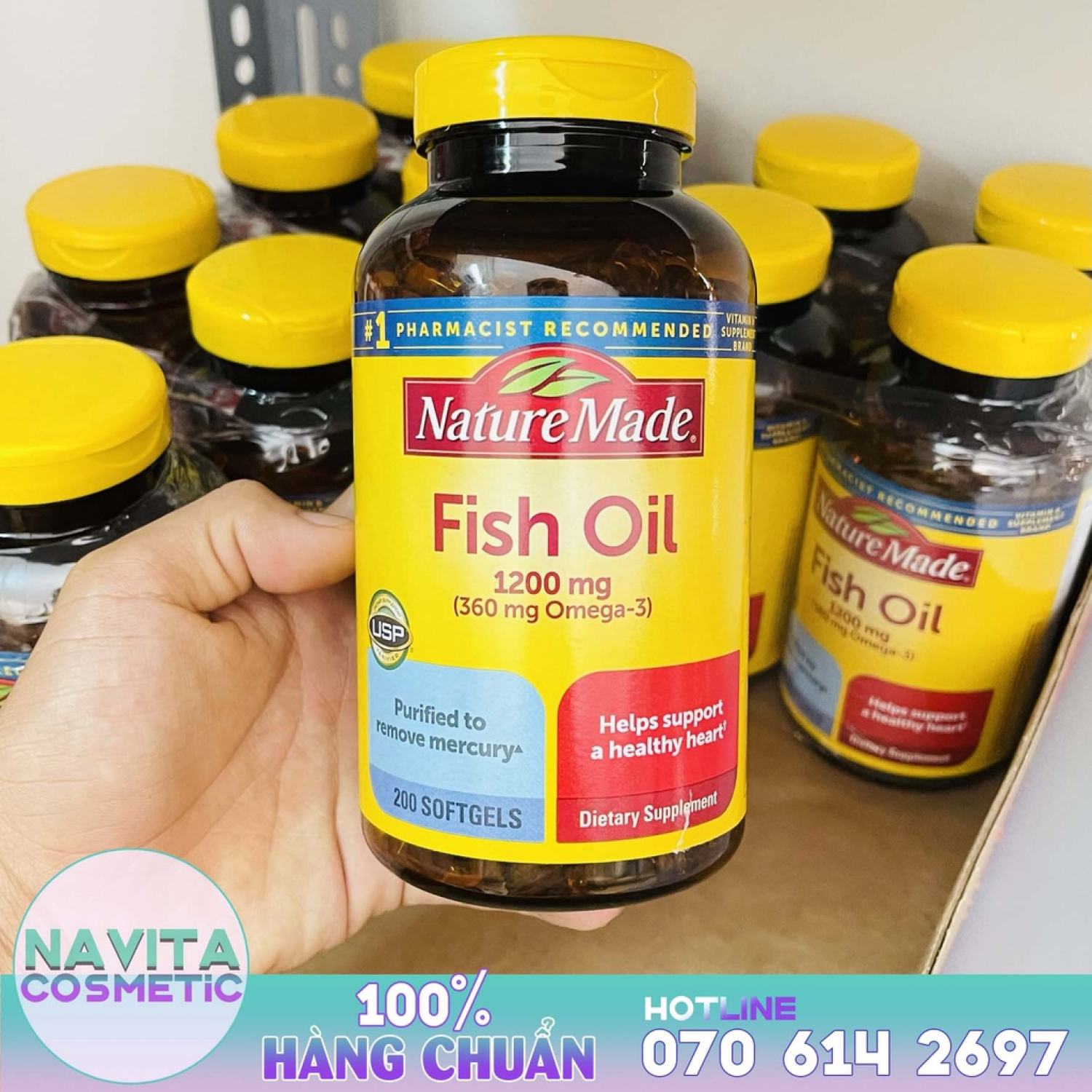 Nature made fish oil 1200mg 360mg omega 3, viên uống dầu cá 200 viên