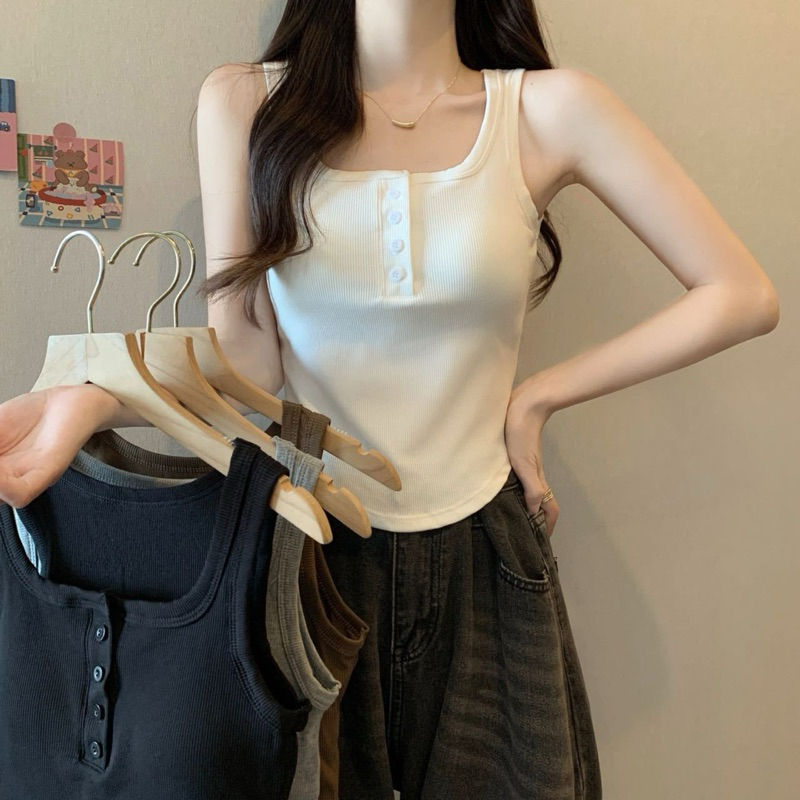O hai dây thun gân kèm đệm ngực ôm body, áo dây chất thun tăm lạnh co dãn 4 chiều kèm mút ngực 3195