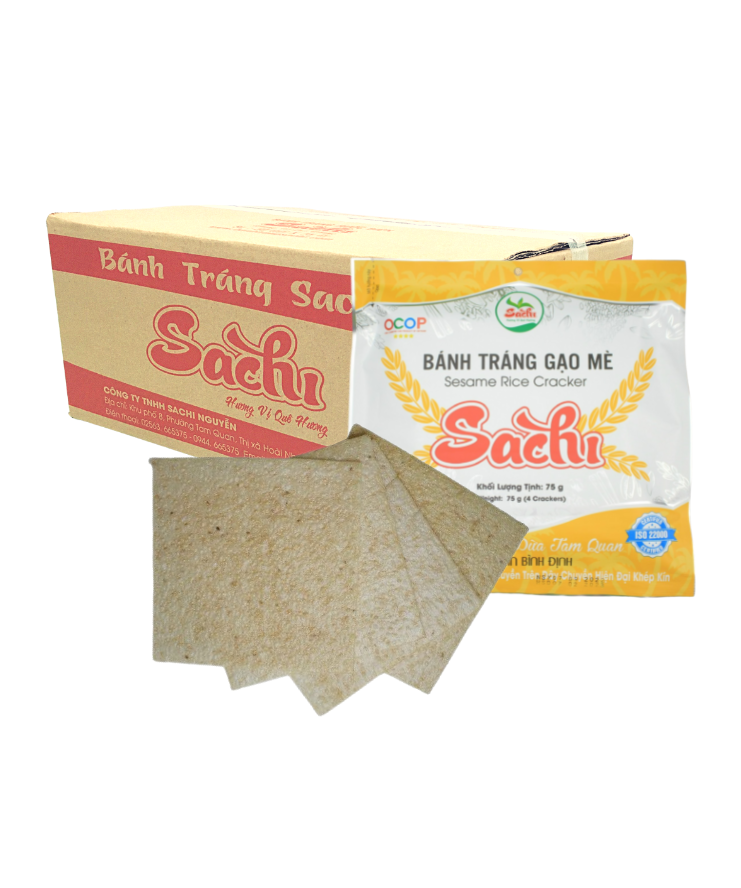 Bánh Tráng Gạo Mè Nướng Sẵn Sachi Thùng 50 Gói Loại 75GramBánh Tráng Sachi