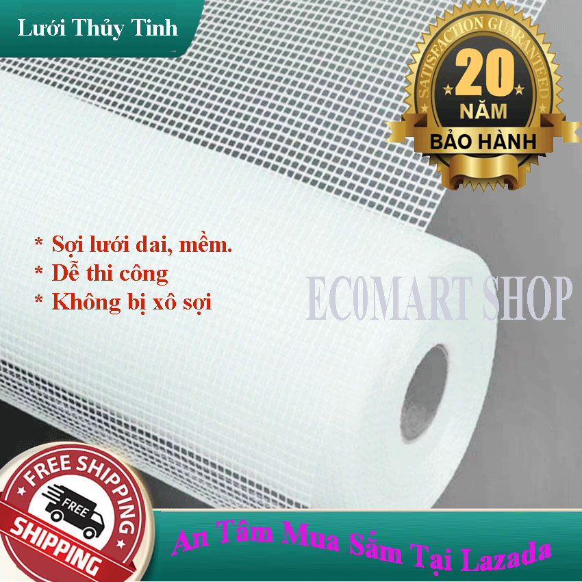 [ 1m*50m ] Lưới Thủy Tinh Chống Thấm 3x3 (Loại 1) - Sợi dai, mềm, Không xô sợi, dễ thi công, chuyên sử dụng gia cố chống thấm tường, sàn. Khổ 1m x 50m/ Cuộn,..ECOMART-EC0MART