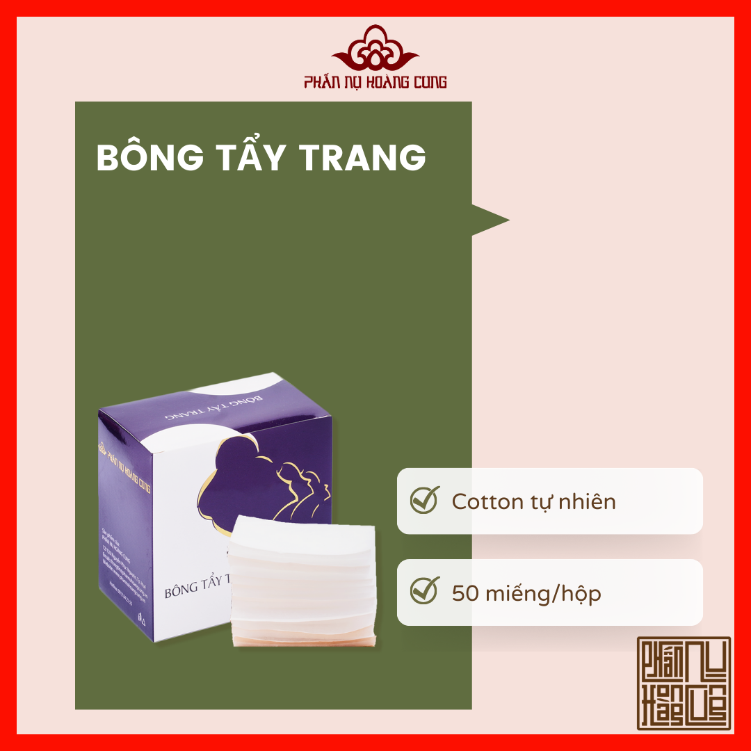 Bông Tẩy Trang, 3 Lớp, 50 Miếng, Mềm, Mịn, Dai, Làm Sạch Sâu, Dưỡng Da 100% Cotton, Phấn Nụ Hoàng Cung