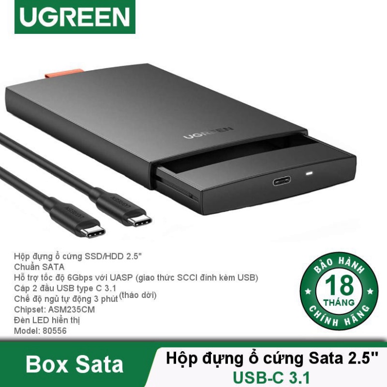Hộp đựng ổ cứng 2.5 usb type-c 3.1 gen2 cao cấp ugreen 80556