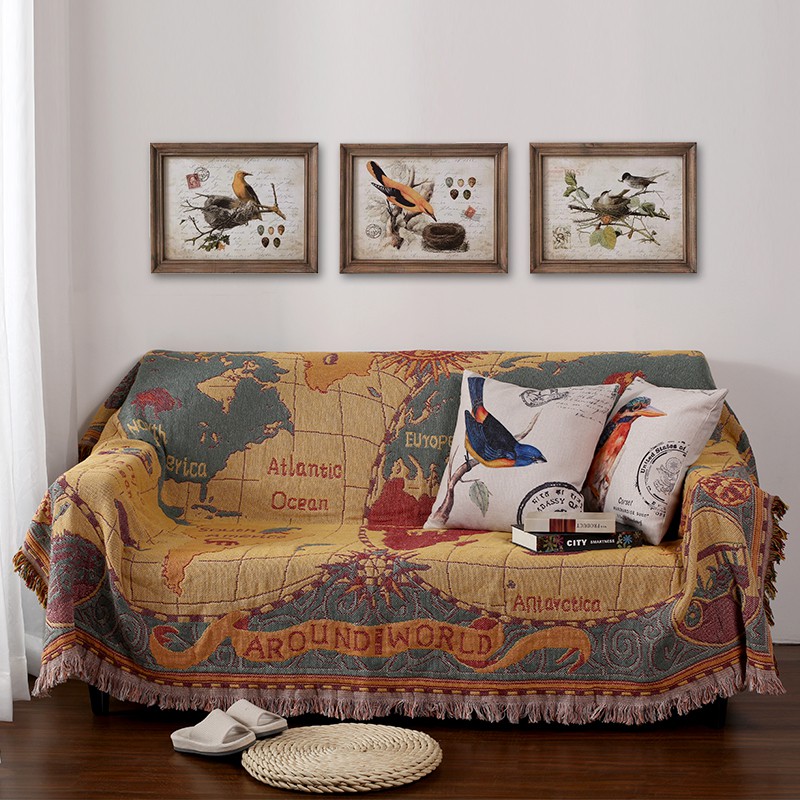 Thảm vintage trải sofa dệt sợi bông, thảm trải sàn, thảm trải sofa