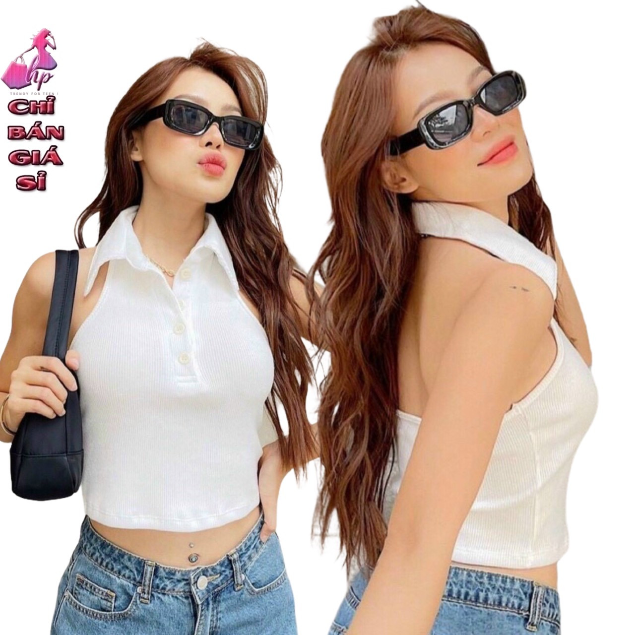 Áo kiểu yếm cổ bẻ croptop nữ đẹp ôm body hở lưng cực sexy mẫu mới thời trang A11