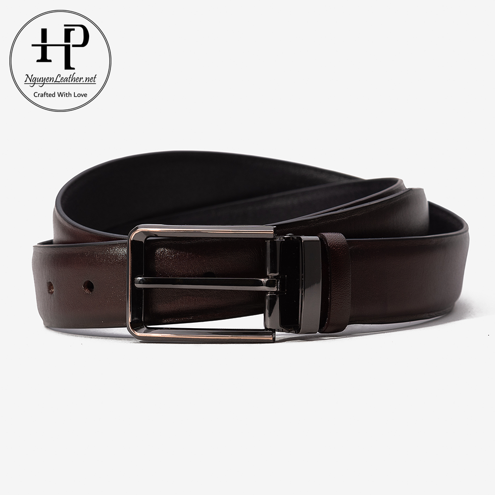 Thắt Lưng Nam Da Bò Nhập Khẩu Phong Cách Công Sở Nguyen Leather Màu Đen Khóa Kim + Đục Lỗ Cài Tiện Lợi
