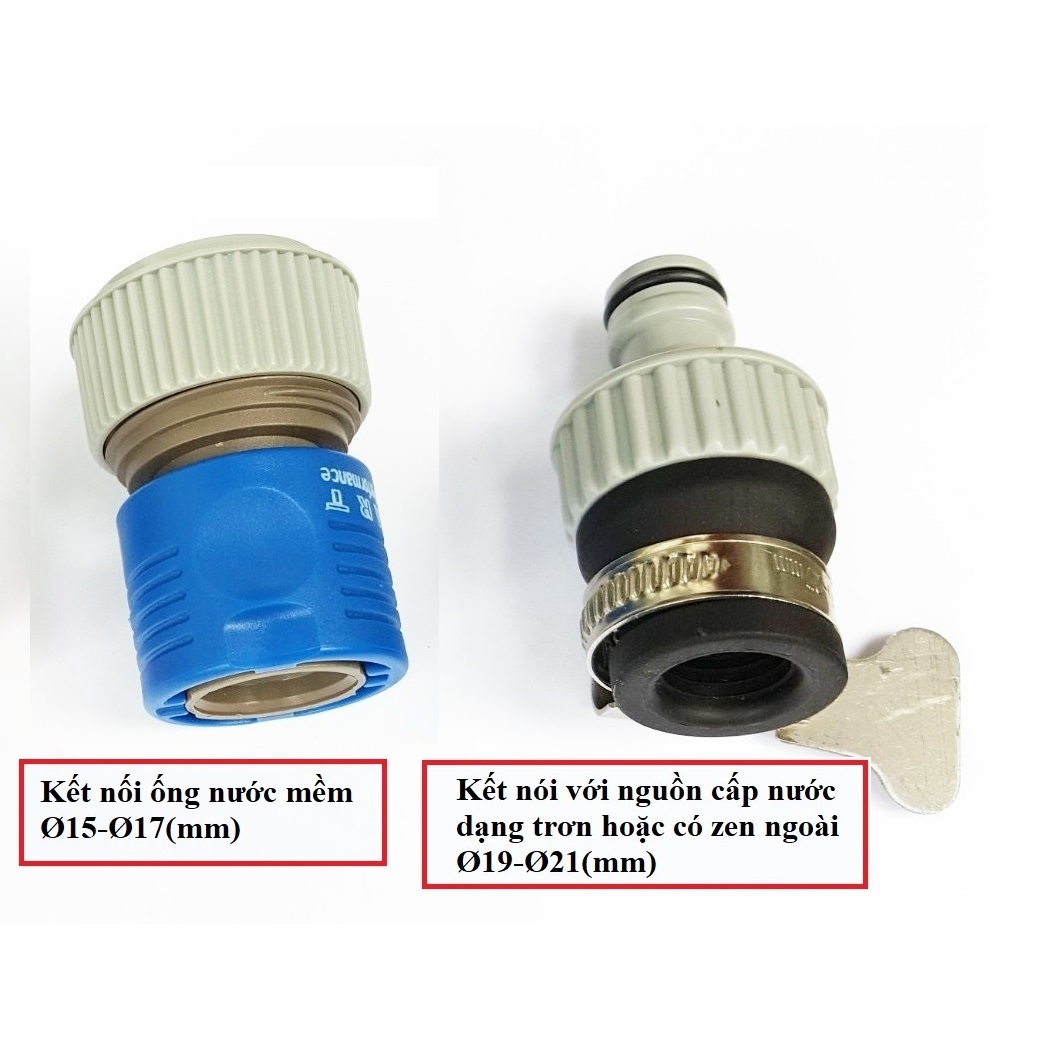 Bộ đầu nối ống nước nhanh và thông minh C-mart tools, M0007: Kết nối ống nước mềm phi 15-phi 17(mm), M0010: Thiết kế chất liệu cao su co giãn, có thể kết nói với nguồn cấp nước dạng trơn hoặc có zen ngoài phi 19-phi 21(mm)