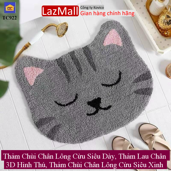 Thảm chùi chân lông cừu siêu dày, thảm lau chân 3d hình thú, thảm chùi chân lông cừu siêu xinh thấm hút nước